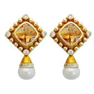 Earrings - Citrine, Pearl & Diamond (enamel)