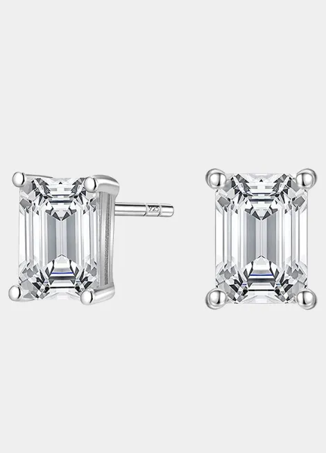 Earrings | Stud Emerald Cut | Zirconia | 925 Sterling Silver