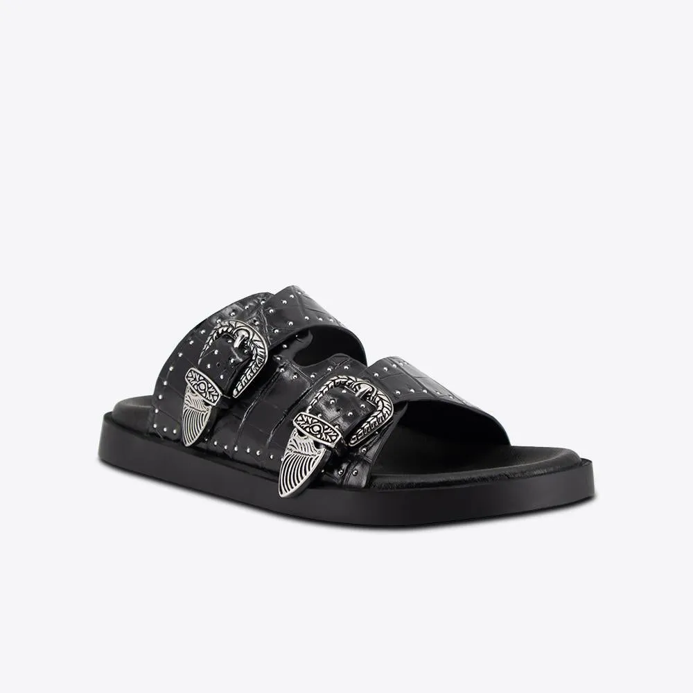 Eastwood Stud Footbed Black Croc/Silver