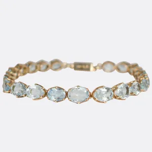 Edwardian 15k Gold Aquamarine Line Bracelet