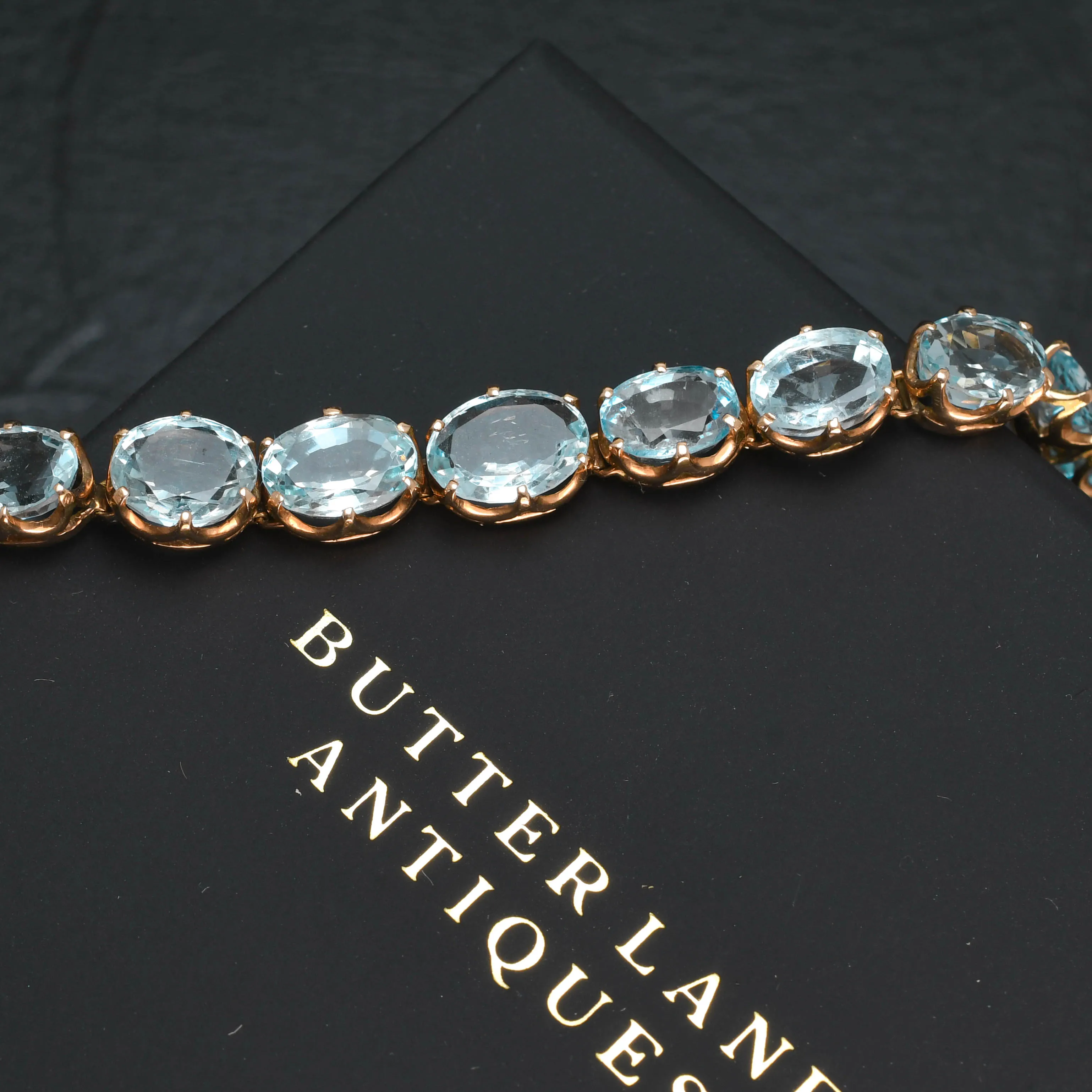 Edwardian 15k Gold Aquamarine Line Bracelet