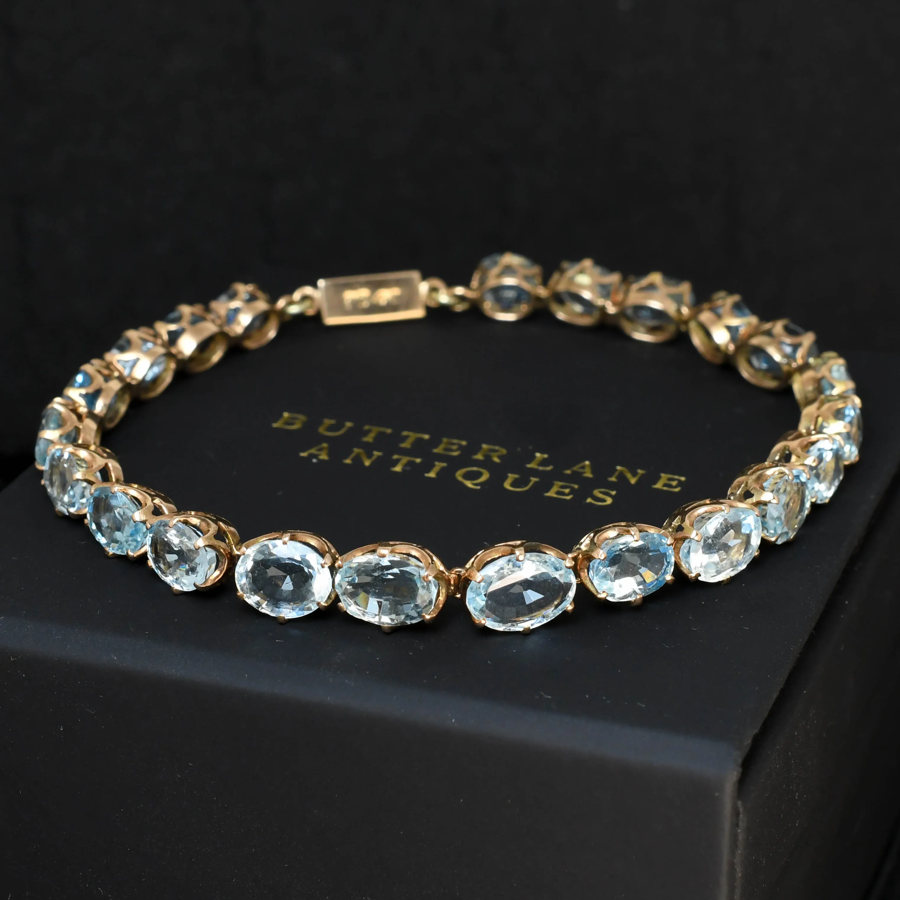 Edwardian 15k Gold Aquamarine Line Bracelet