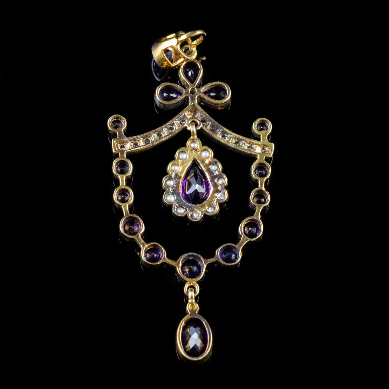 Edwardian Style Amethyst Diamond Pearl Pendant 18ct Gold On Silver