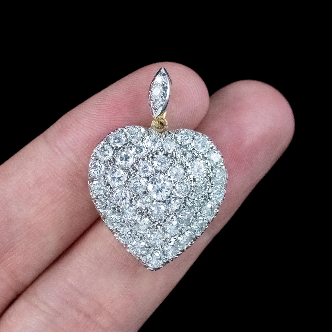 Edwardian Style Diamond Heart Pendant 18ct Gold 3.88ct Diamond