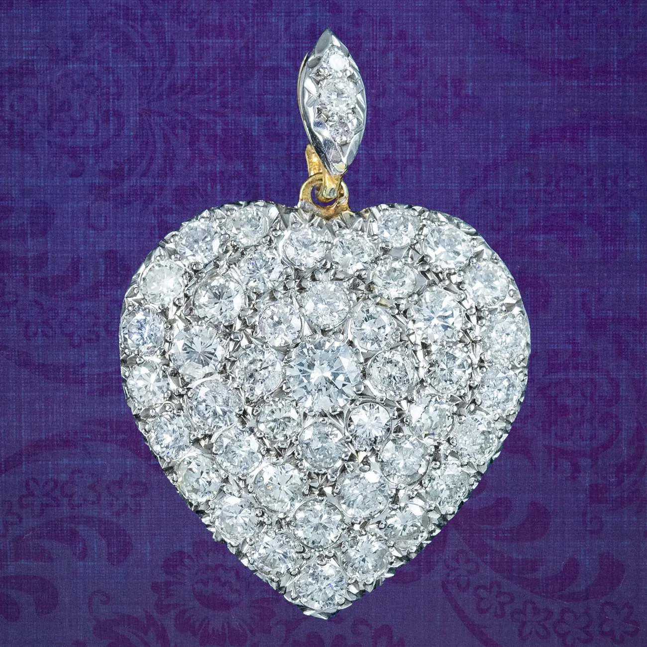 Edwardian Style Diamond Heart Pendant 18ct Gold 3.88ct Diamond