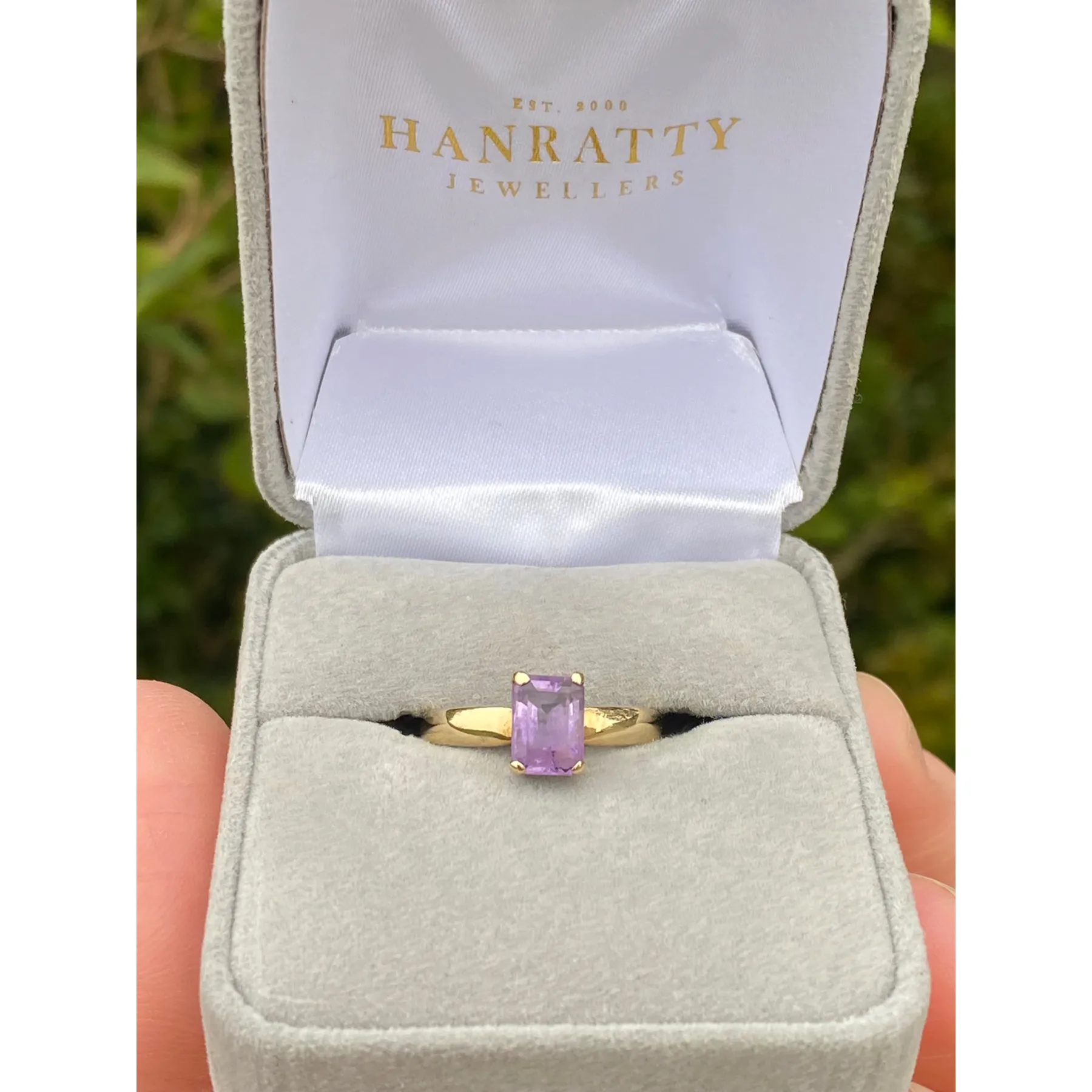 'Emerald Cut' Amethyst Dress Ring - 9ct Yellow Gold