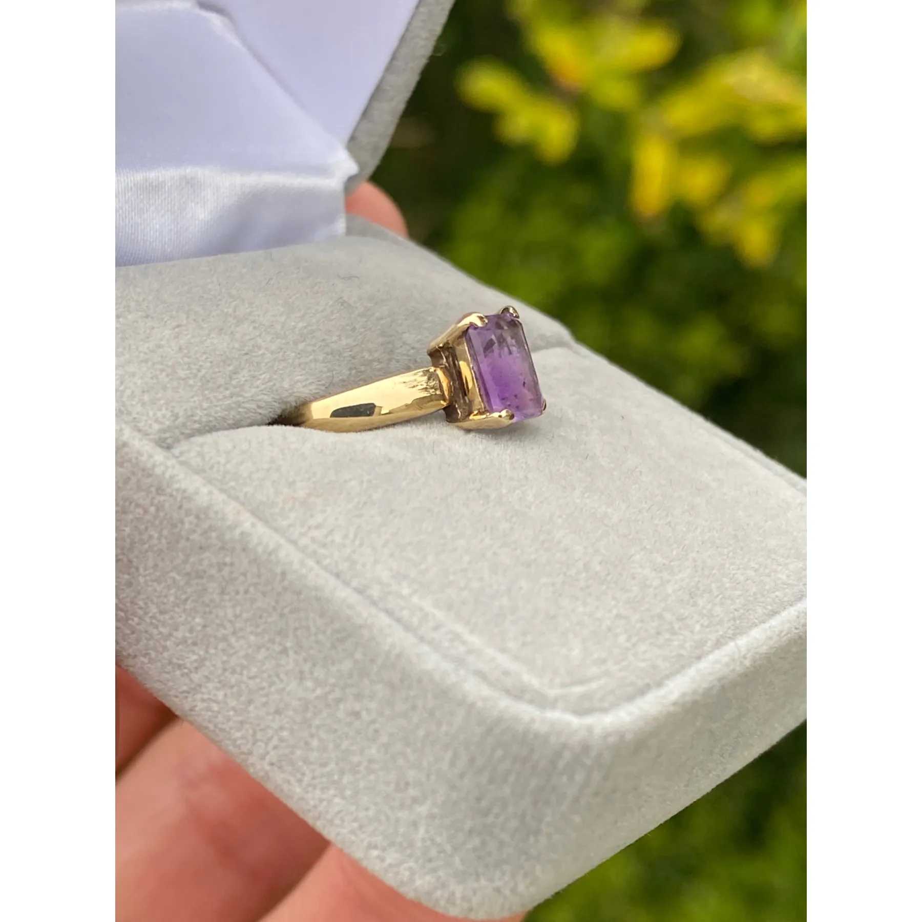 'Emerald Cut' Amethyst Dress Ring - 9ct Yellow Gold