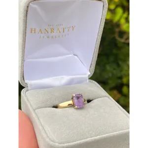 'Emerald Cut' Amethyst Dress Ring - 9ct Yellow Gold