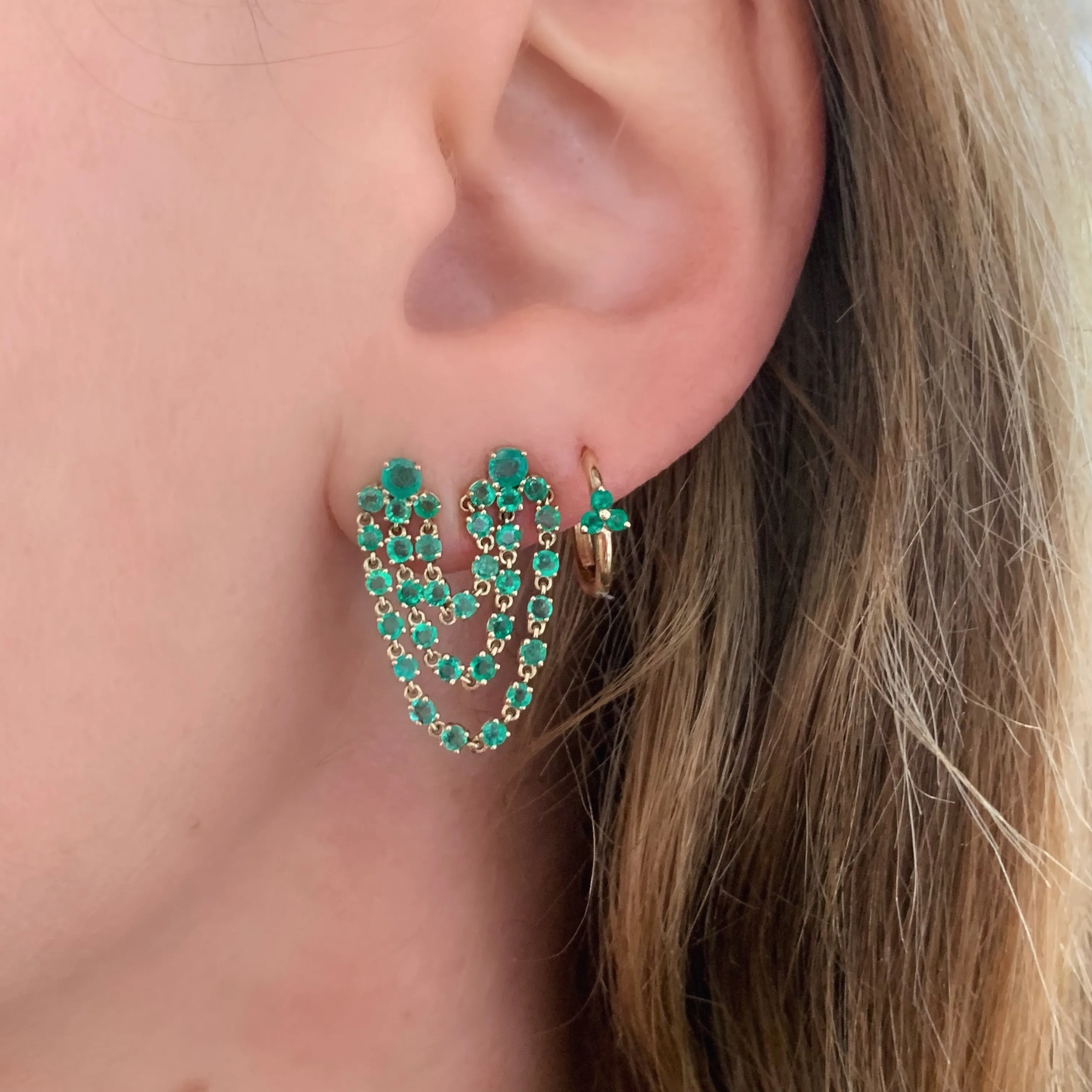 Emerald Drape Double Pierce Stud