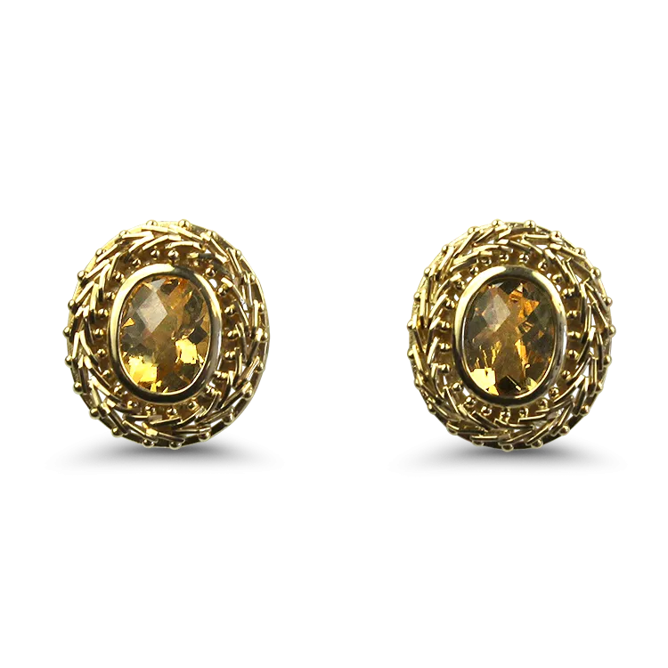 Estate 14k Yellow Gold Citrine Stud Earrings