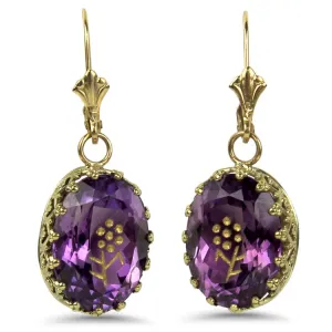 Estate 14k Yellow Gold Victorian Amethyst Dangle Earrings