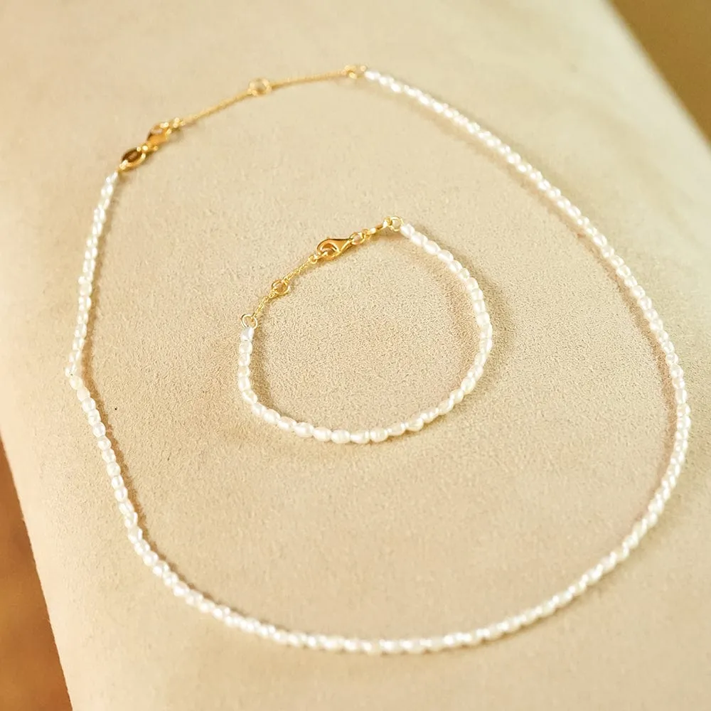 Freshwater Seed Pearl Necklace 18ct Gold Plate