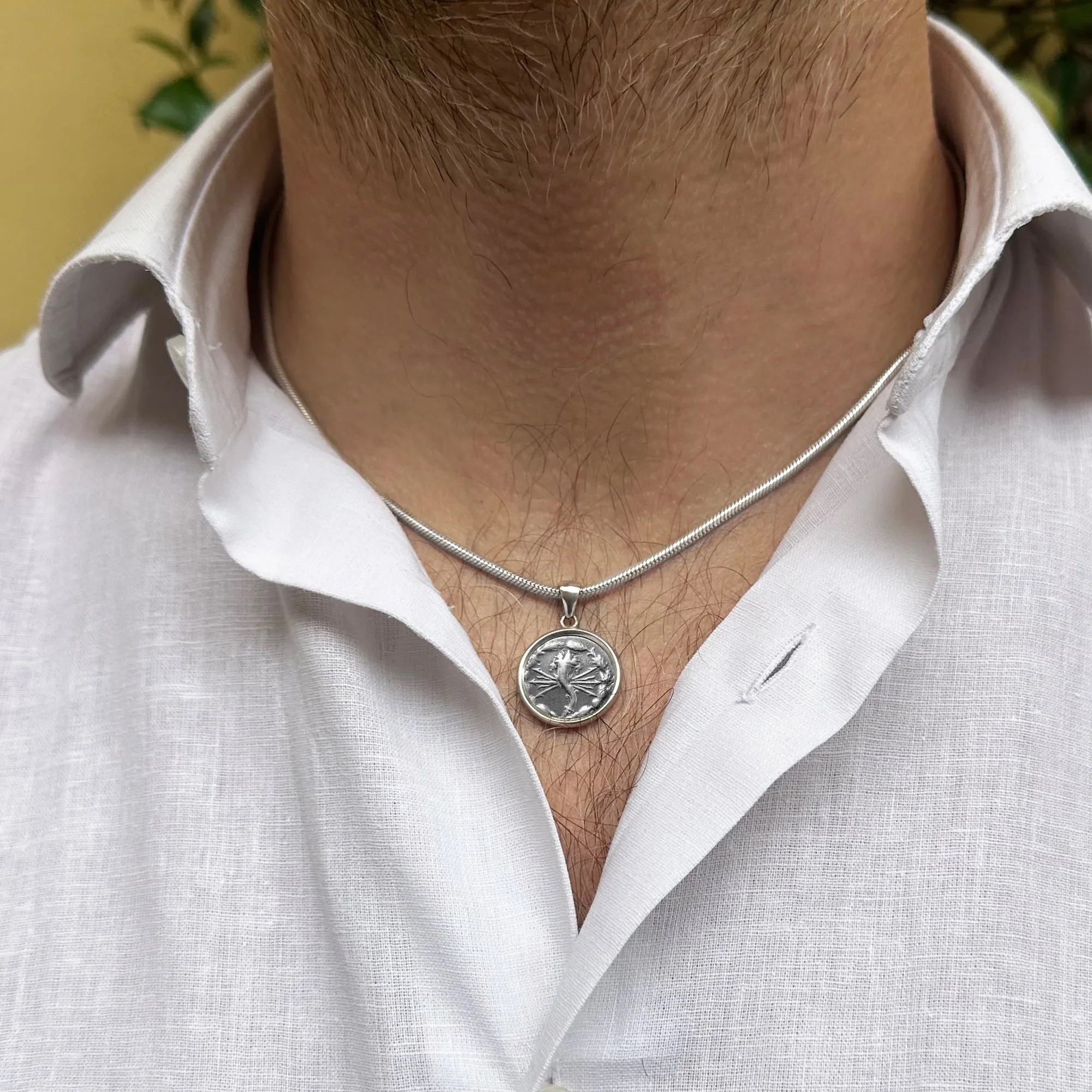 Genuine Ancient Roman coin 2nd century BC Silver Pendant depicting a cornucopia; Goddess Rome in the back