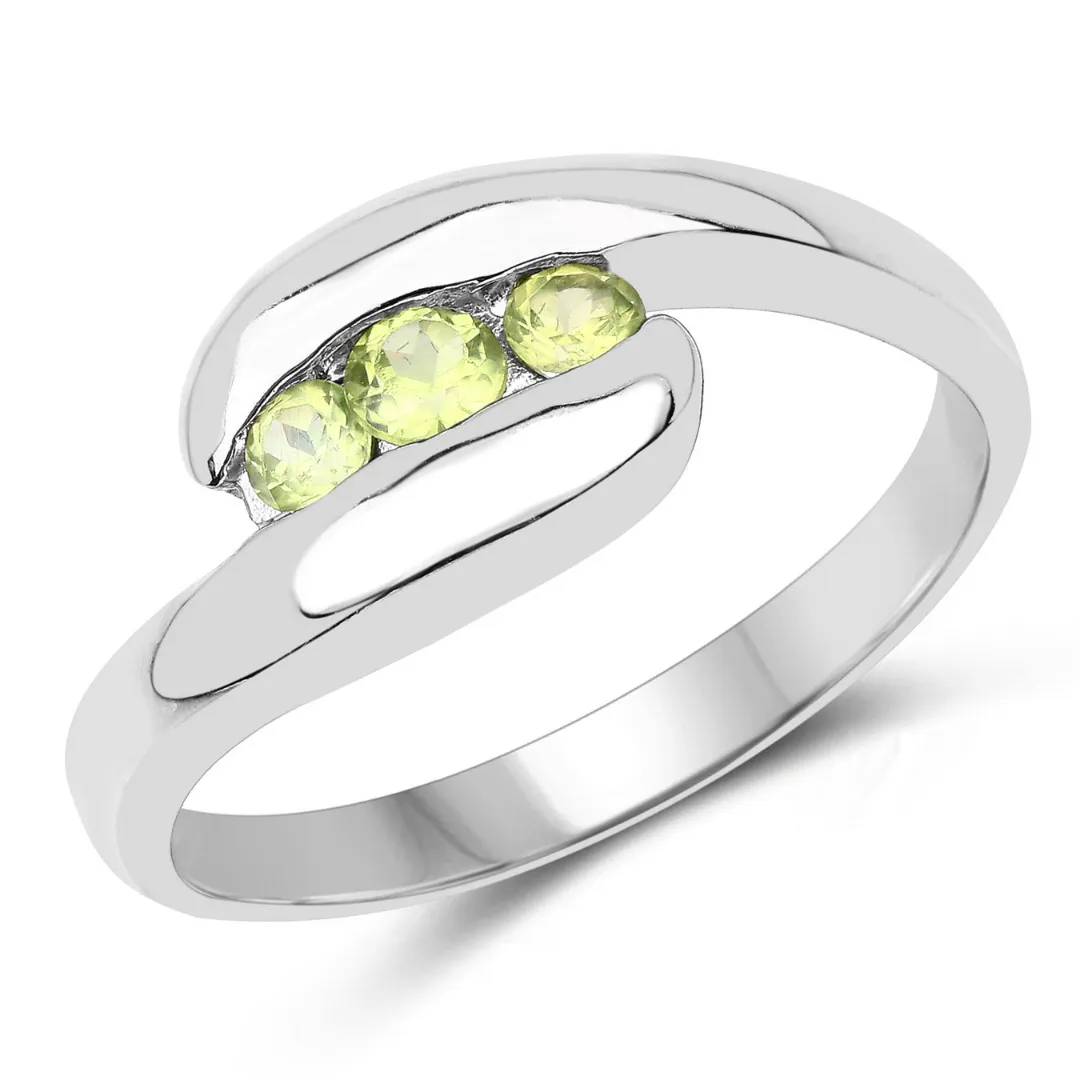 Genuine Peridot Three Stone Bypass Ring