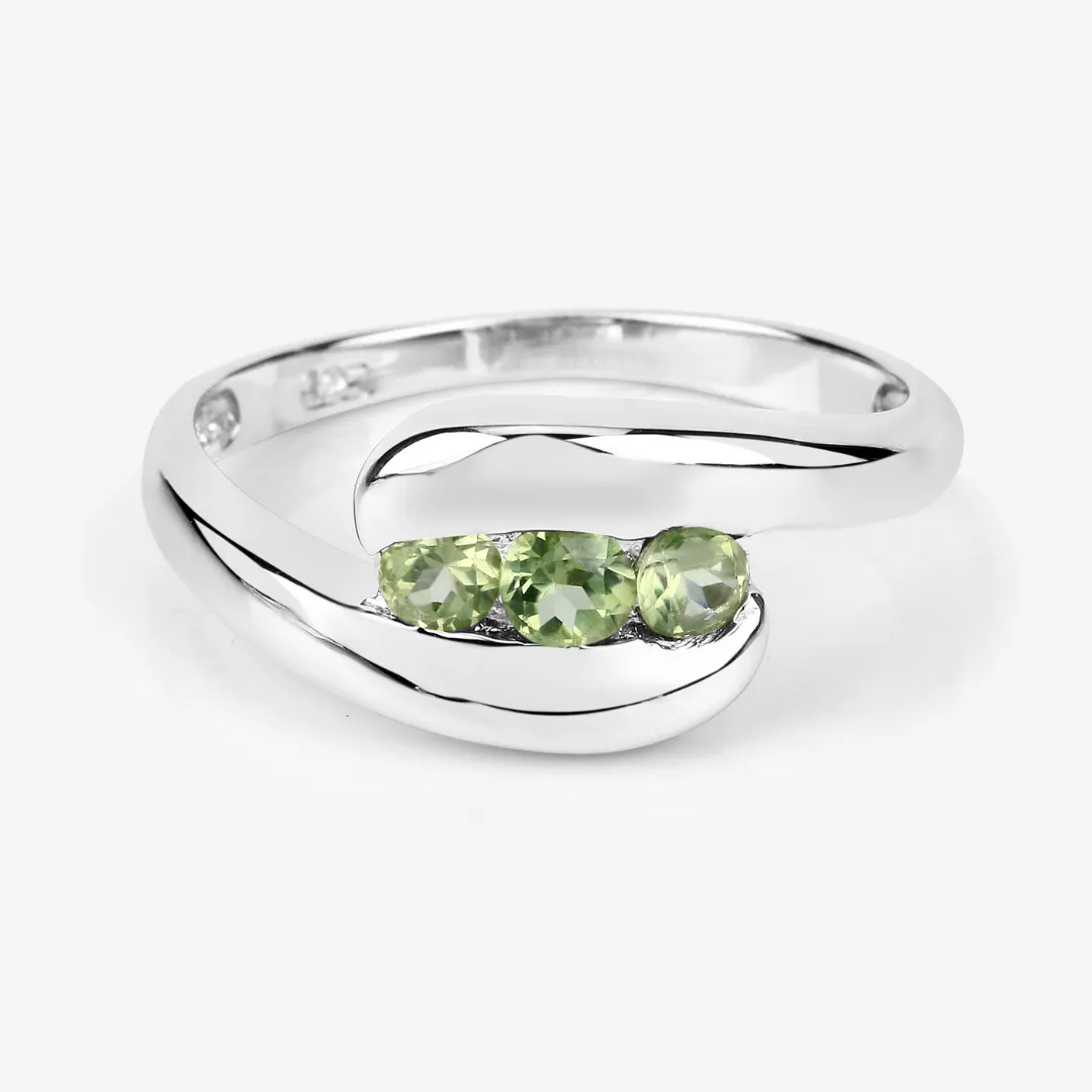 Genuine Peridot Three Stone Bypass Ring