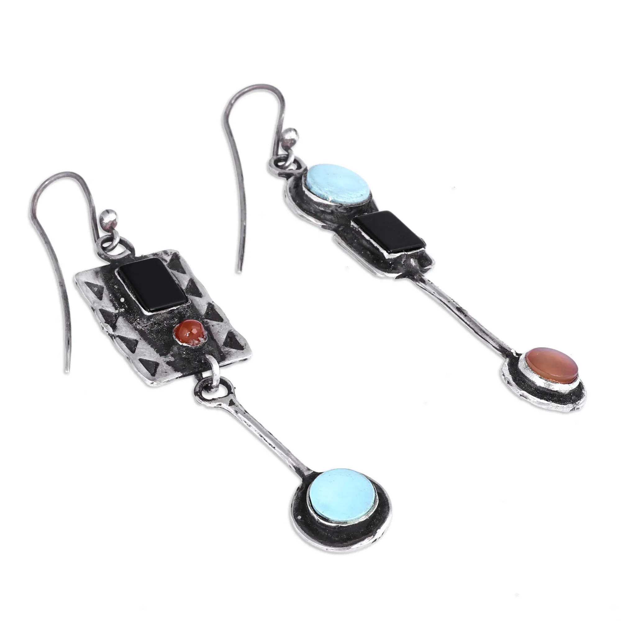 Geometric Modern Multi-Gemstone Dangle Earrings from Armenia - Aesthetic Sensations | NOVICA