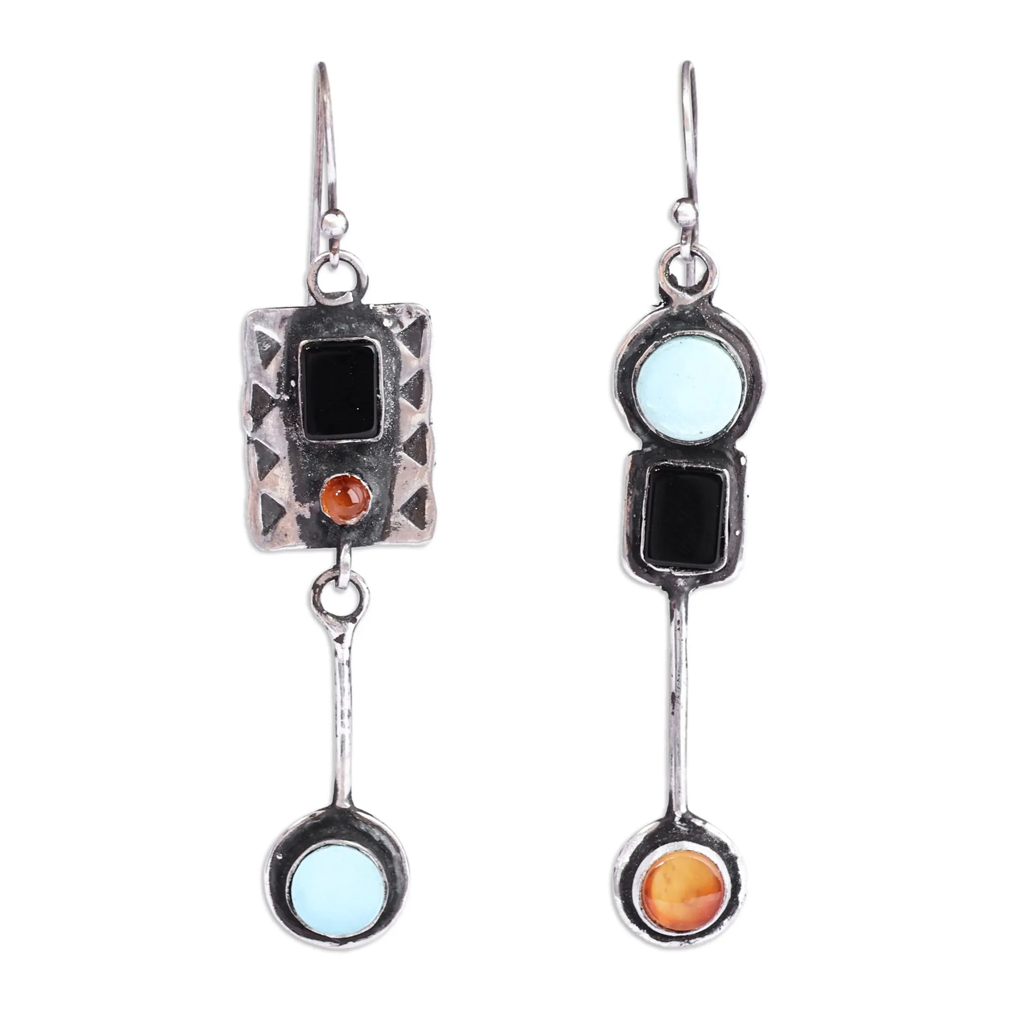 Geometric Modern Multi-Gemstone Dangle Earrings from Armenia - Aesthetic Sensations | NOVICA