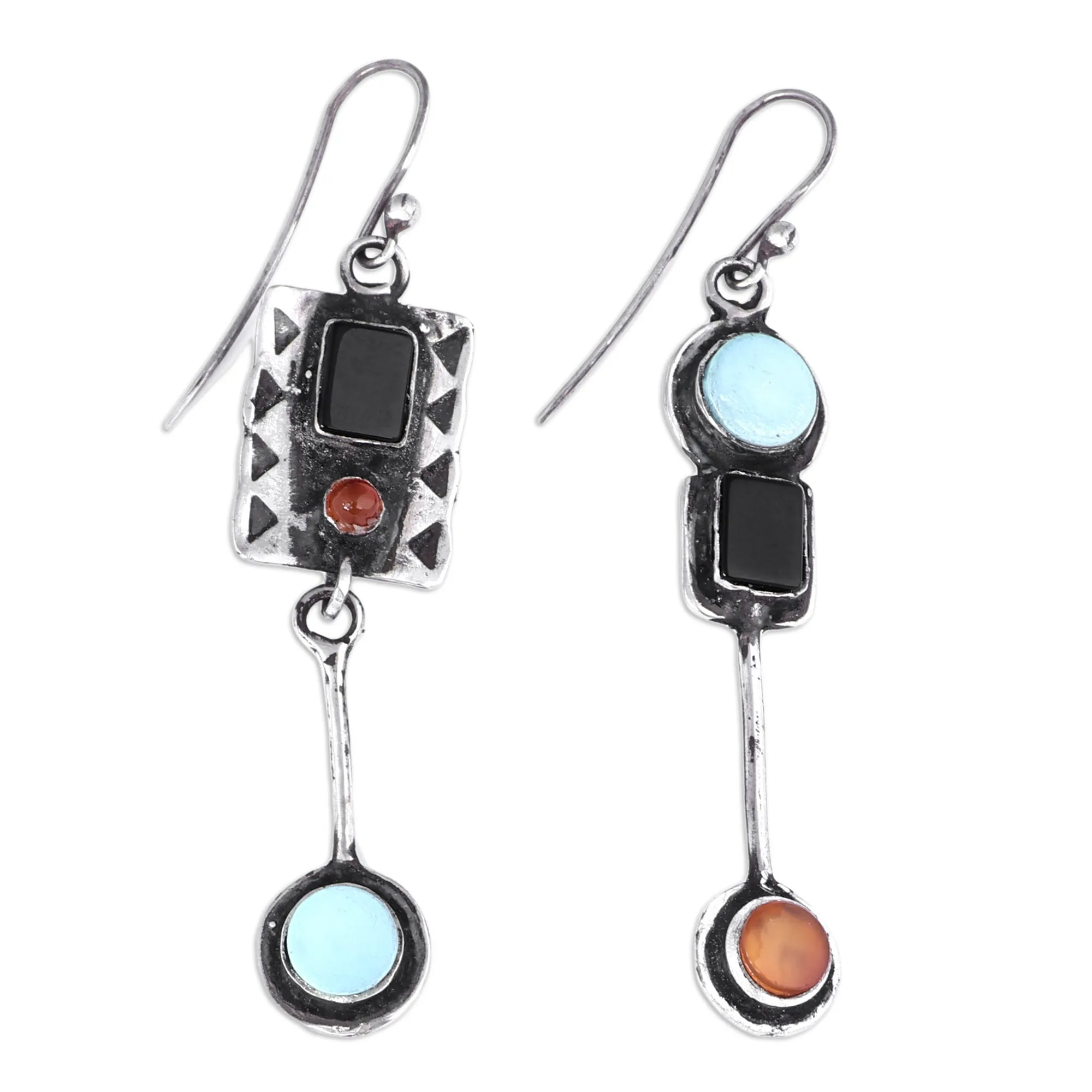 Geometric Modern Multi-Gemstone Dangle Earrings from Armenia - Aesthetic Sensations | NOVICA