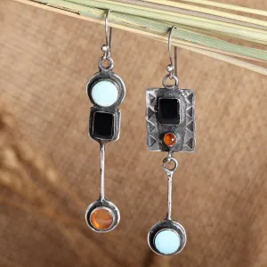 Geometric Modern Multi-Gemstone Dangle Earrings from Armenia - Aesthetic Sensations | NOVICA