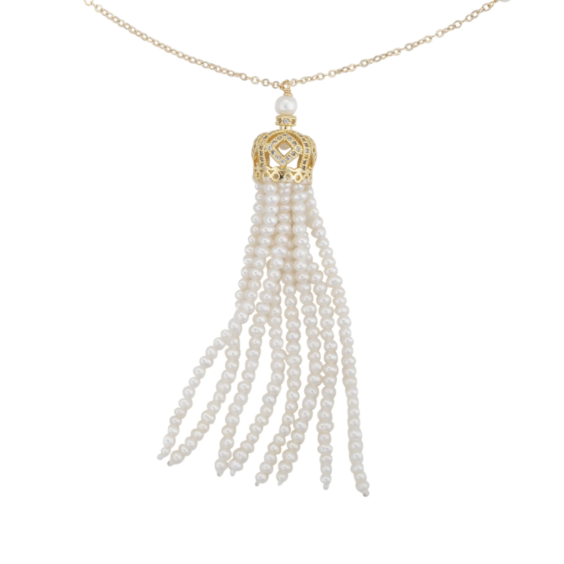 Gold and pearl tassel necklace