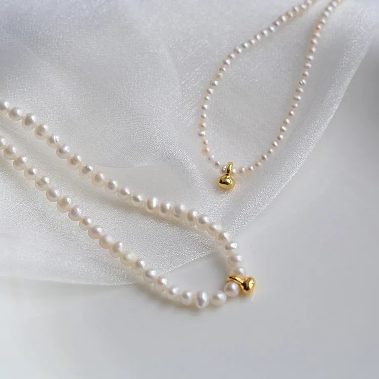 Gold Beaded Pearl Necklace