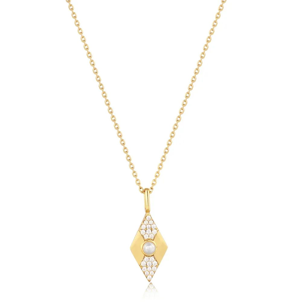 Gold Pearl Geometric Pendant Necklace