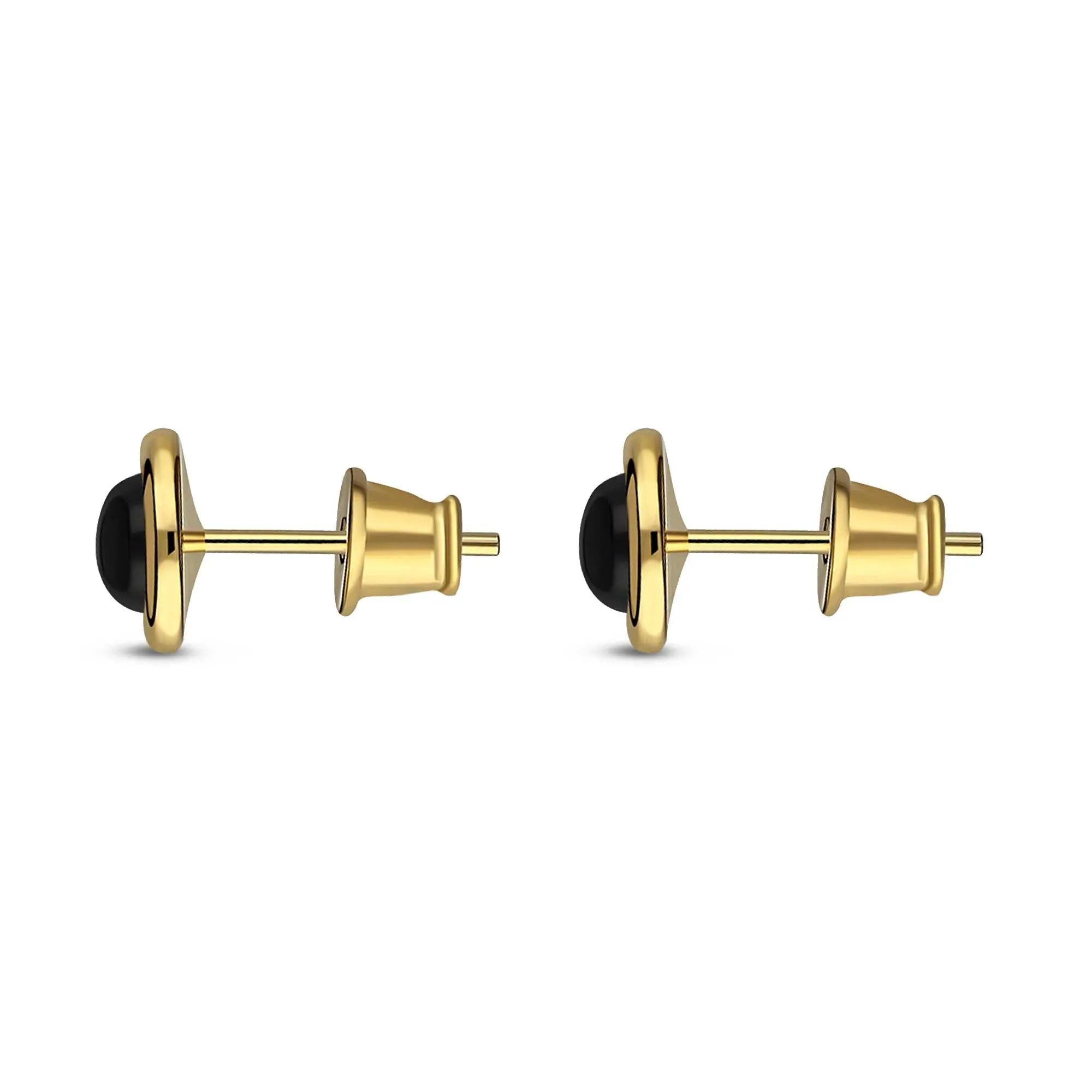 Gold Vermeil Whitby Jet 5mm Round Framed Stud Earrings