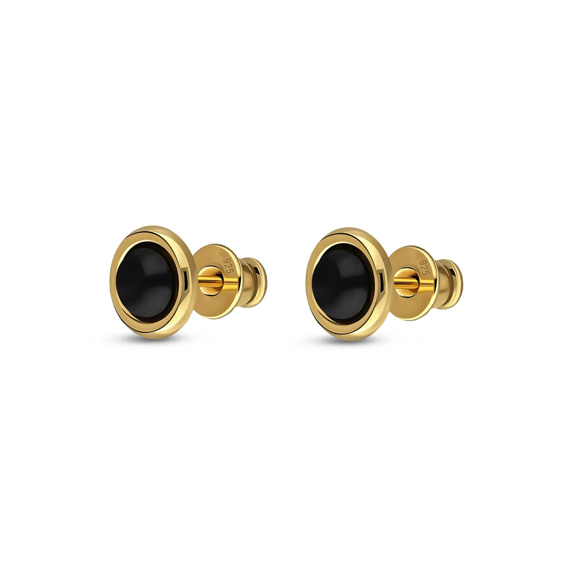 Gold Vermeil Whitby Jet 5mm Round Framed Stud Earrings