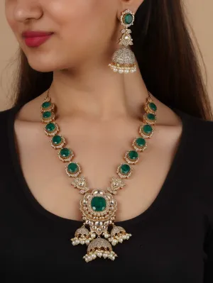 Green Color Gold Plated Faux Polki Necklace Set - PK-S282GR