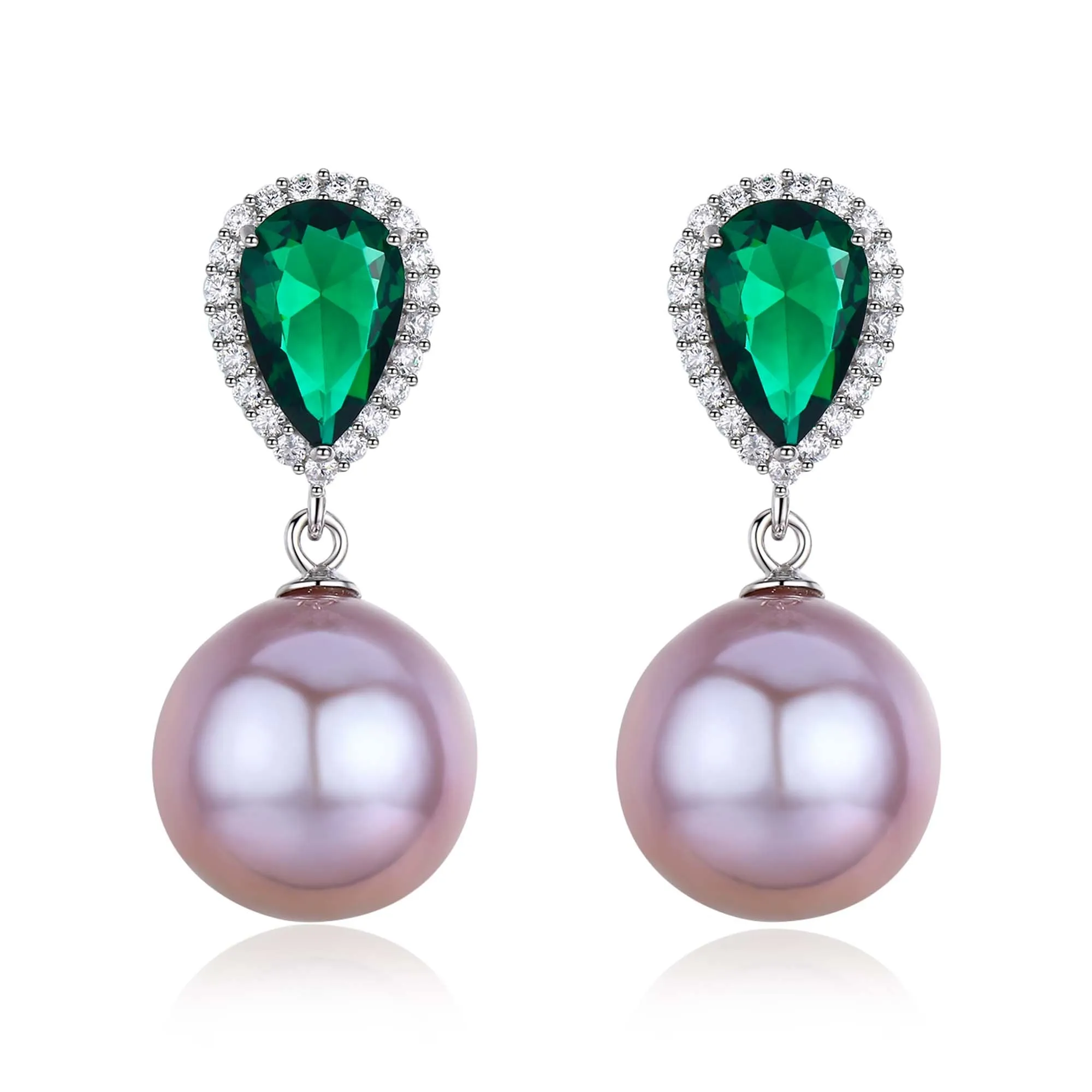 Green Crystal Elegant Pink Purple Edison Pearl Earrings