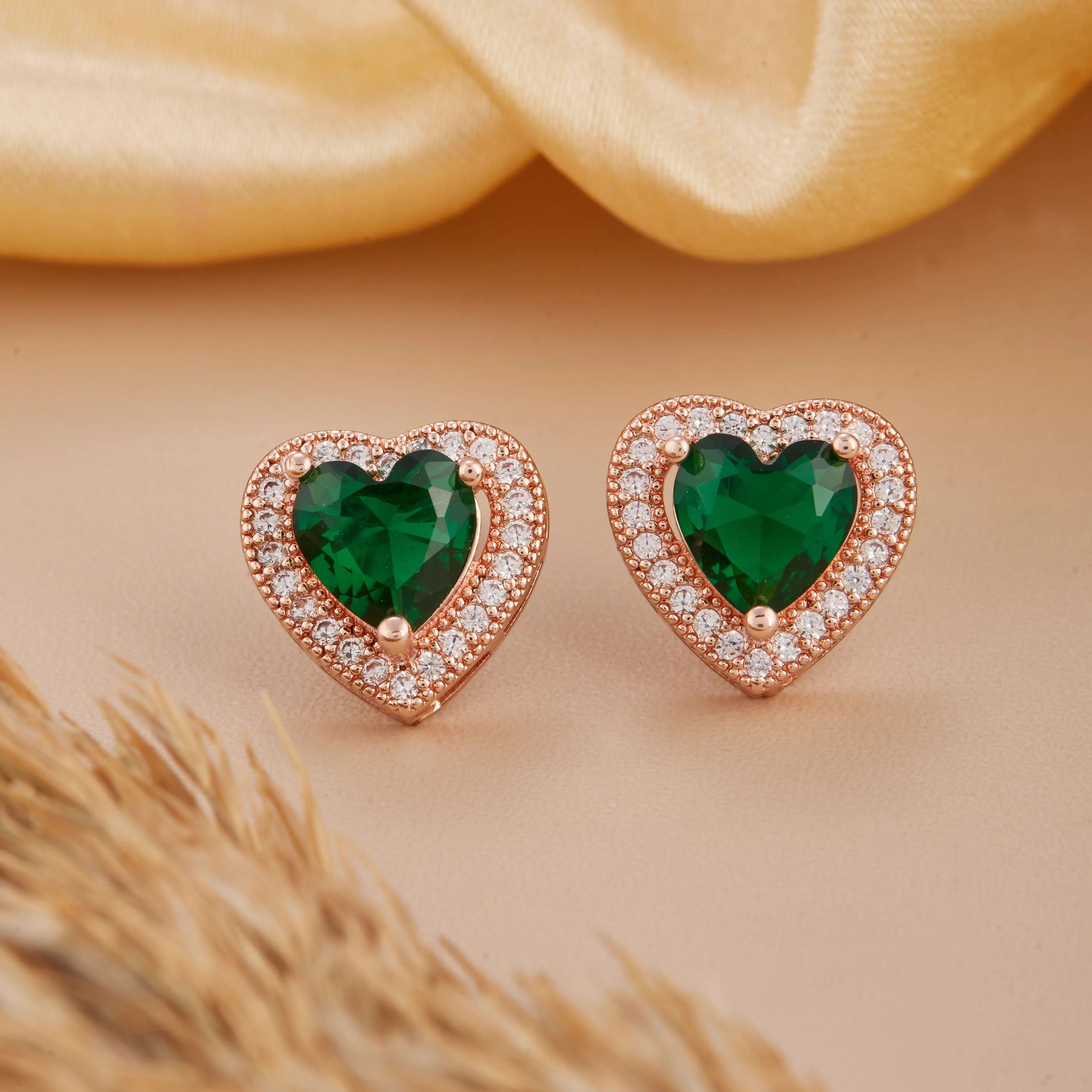 Green Heart Diamond Stud Earrings