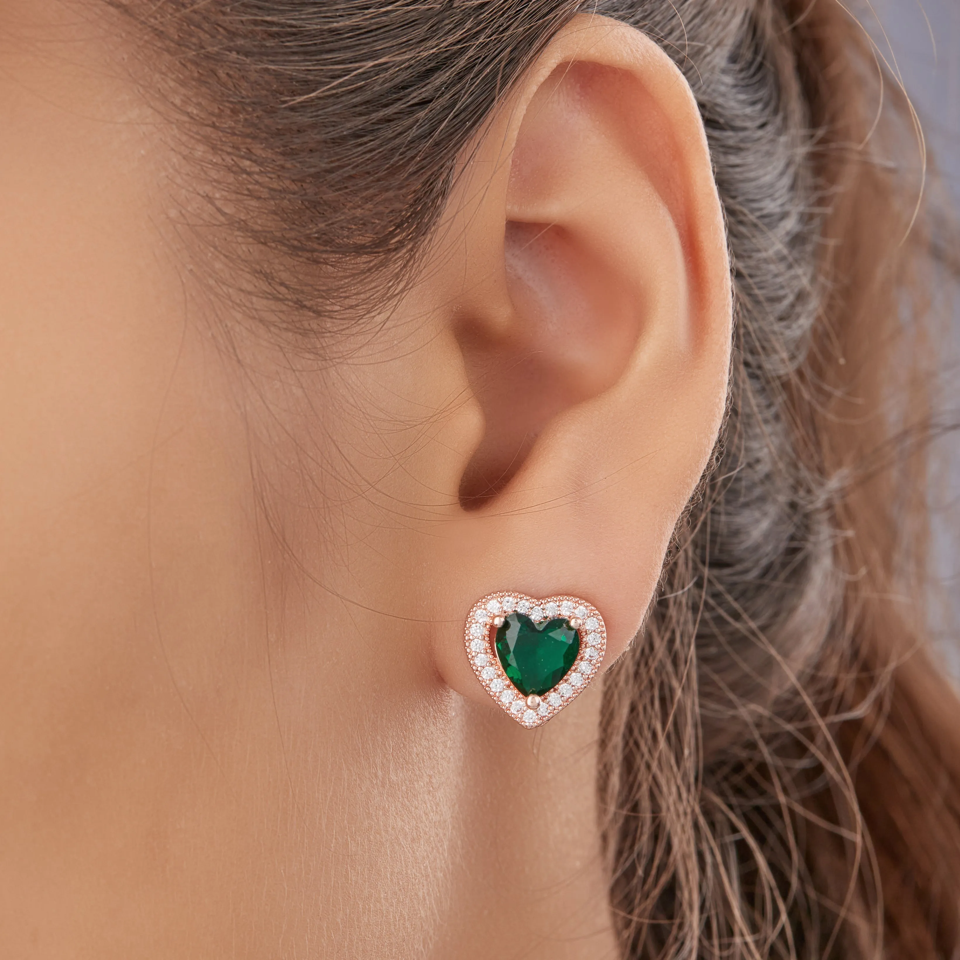 Green Heart Diamond Stud Earrings