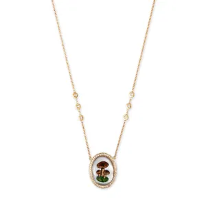 HAND PAINTED BROWN MUSHROOMS ON MOTHER OF PEARL NECKLACE