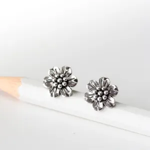 Handmade Flower Stud Earrings, Sterling Silver