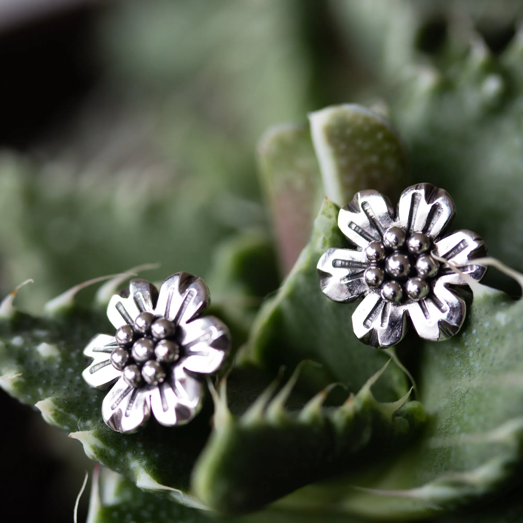 Handmade Flower Stud Earrings, Sterling Silver