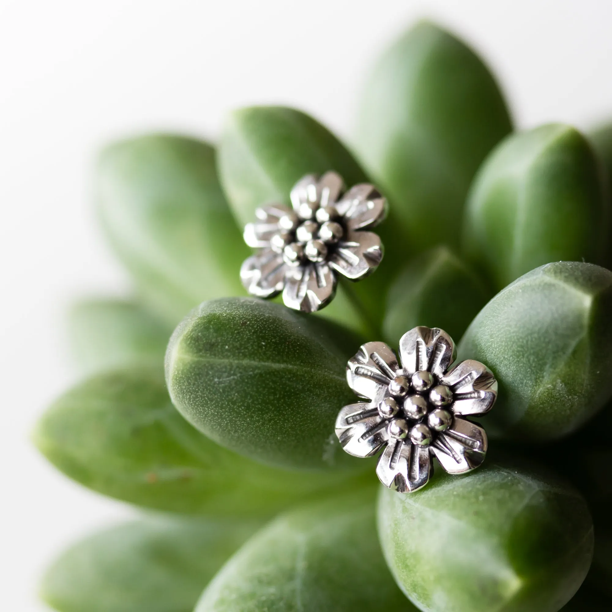 Handmade Flower Stud Earrings, Sterling Silver