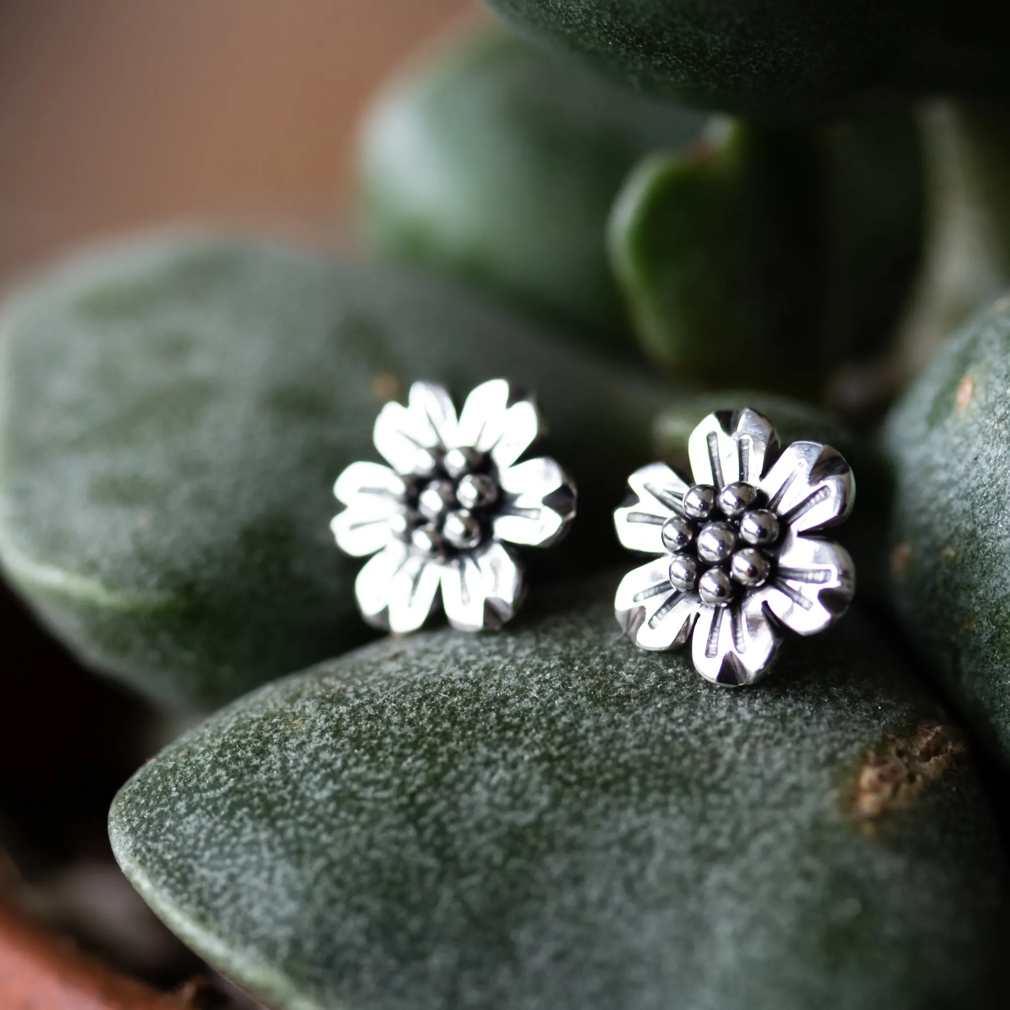 Handmade Flower Stud Earrings, Sterling Silver