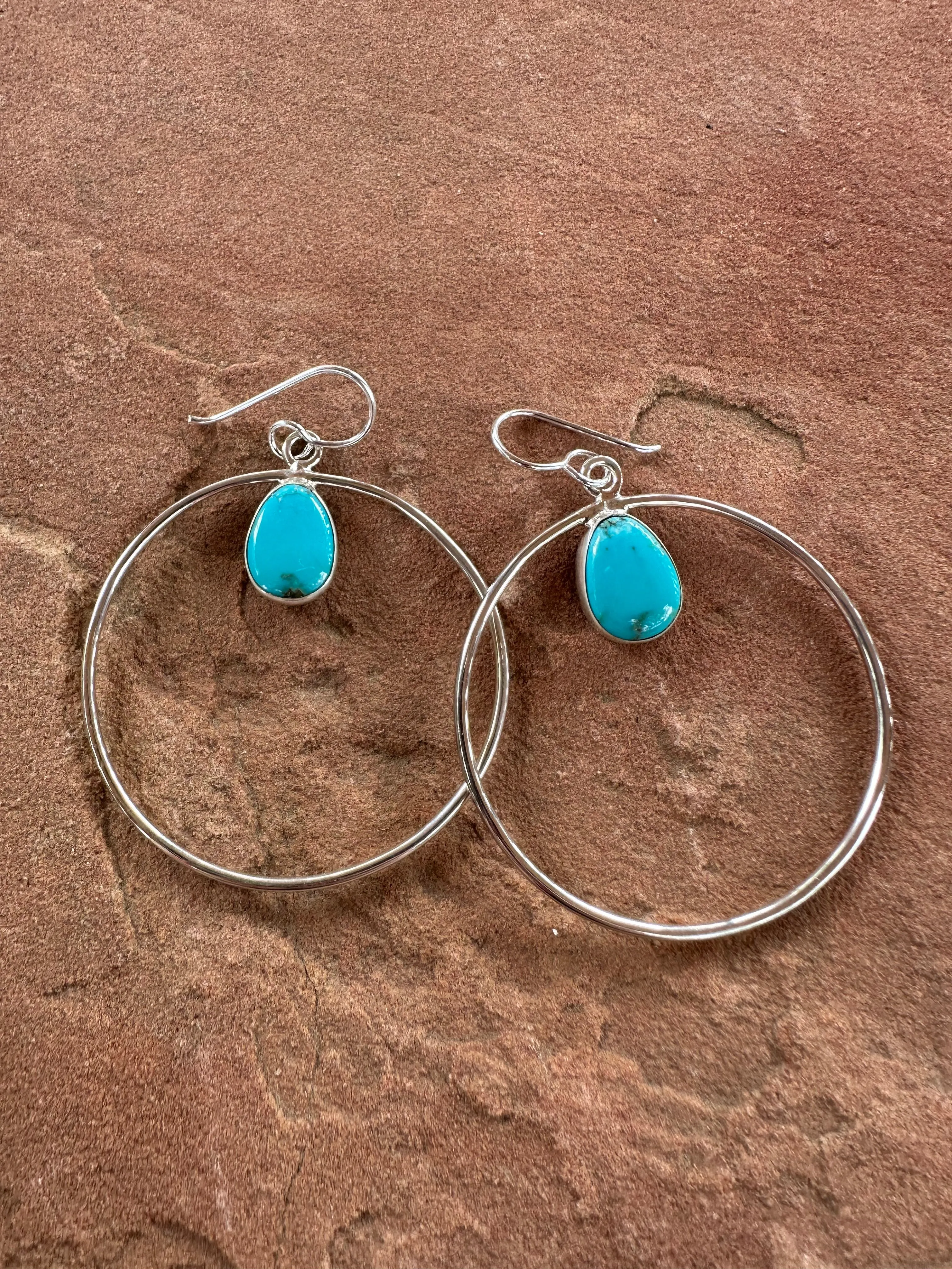 Handmade Turquoise and Sterling Silver Hoop Earrings