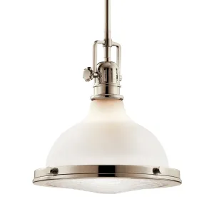 Hatteras Bay 12" 1-Light Pendant Light with Satin etched white glass, Polished nickel Finish