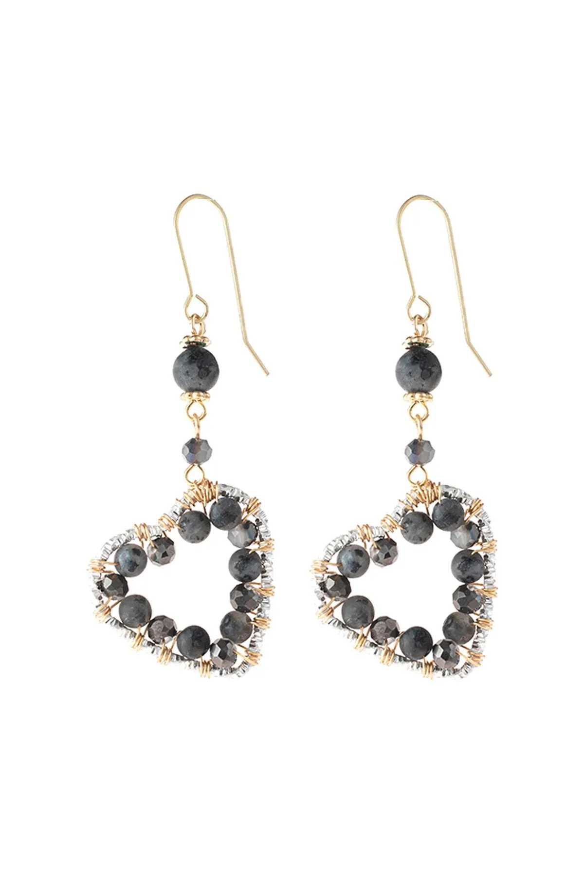 Hde3099 - Heart Beaded Drop Earrings