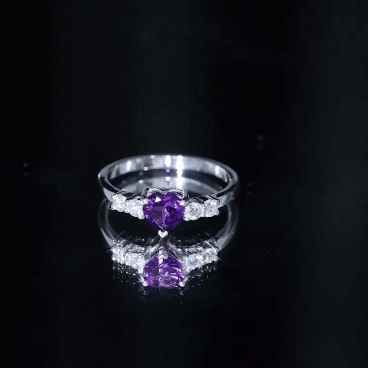 Heart Amethyst Solitaire Promise Ring with Moissanite