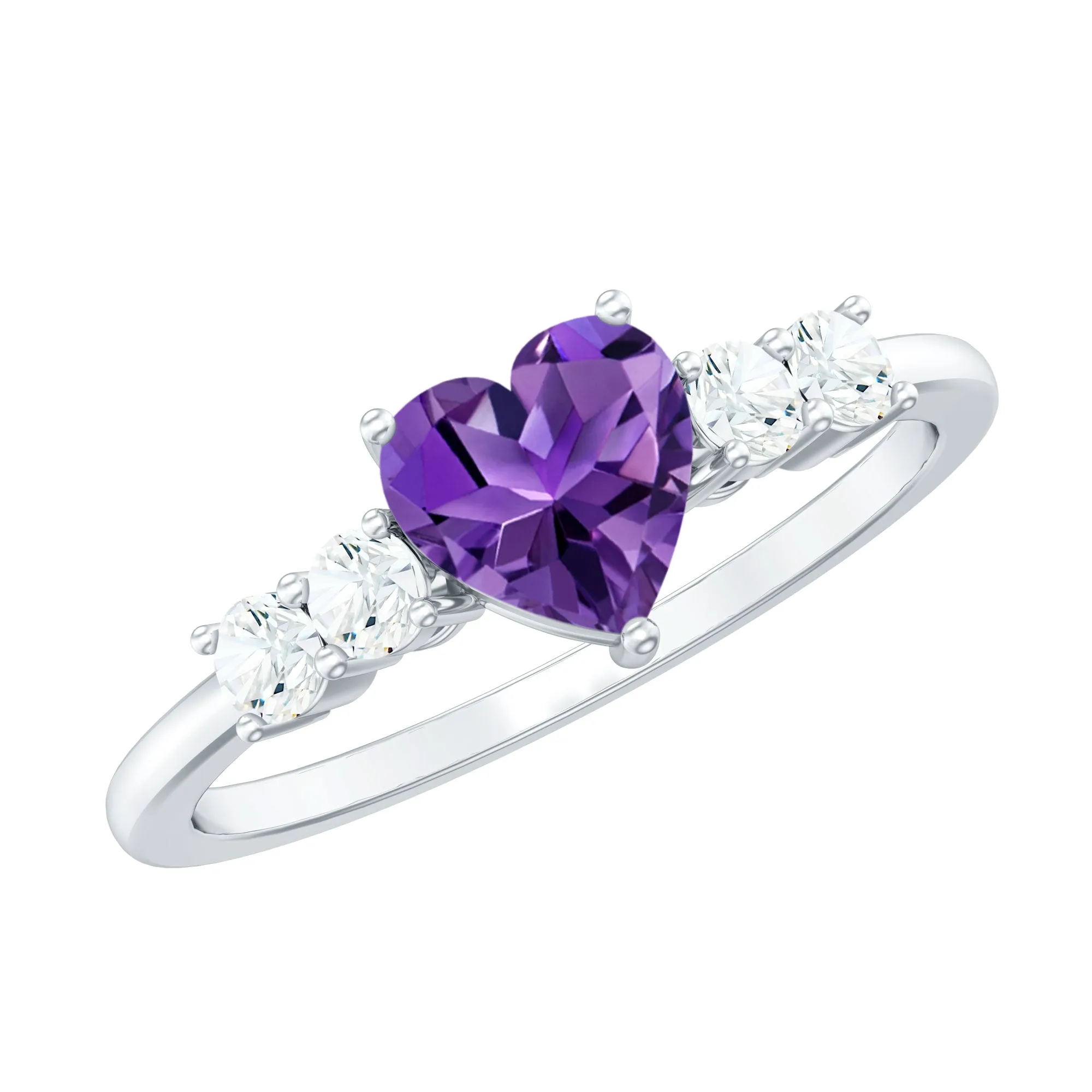 Heart Amethyst Solitaire Promise Ring with Moissanite