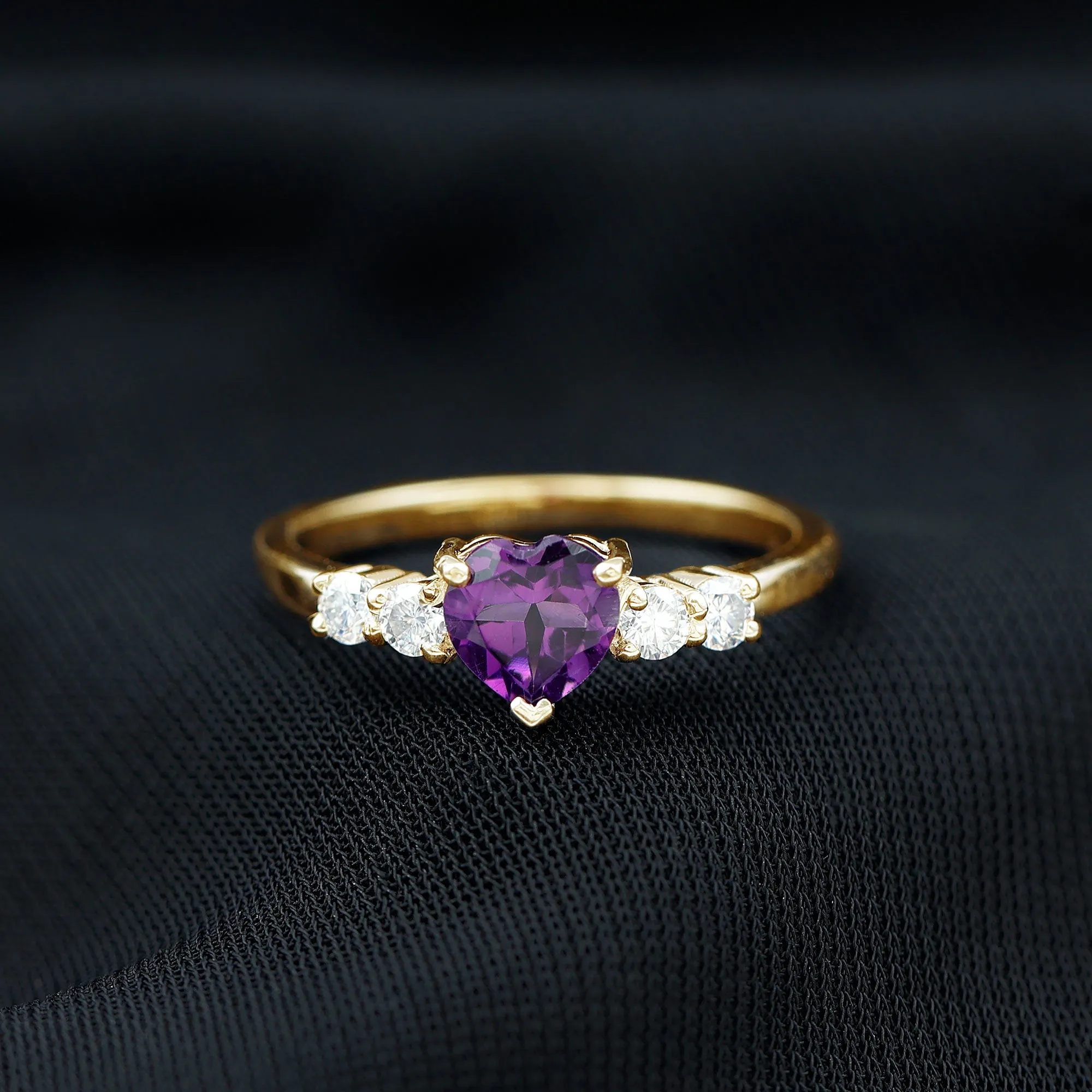 Heart Amethyst Solitaire Promise Ring with Moissanite