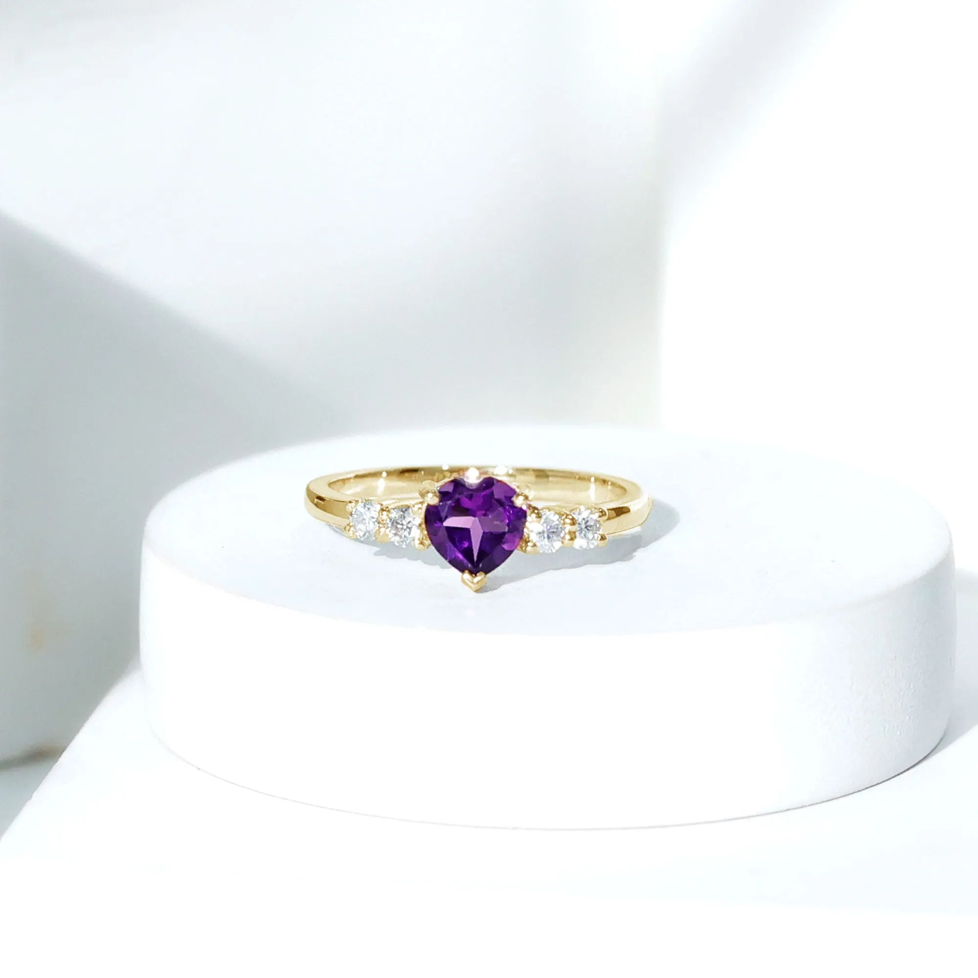 Heart Amethyst Solitaire Promise Ring with Moissanite