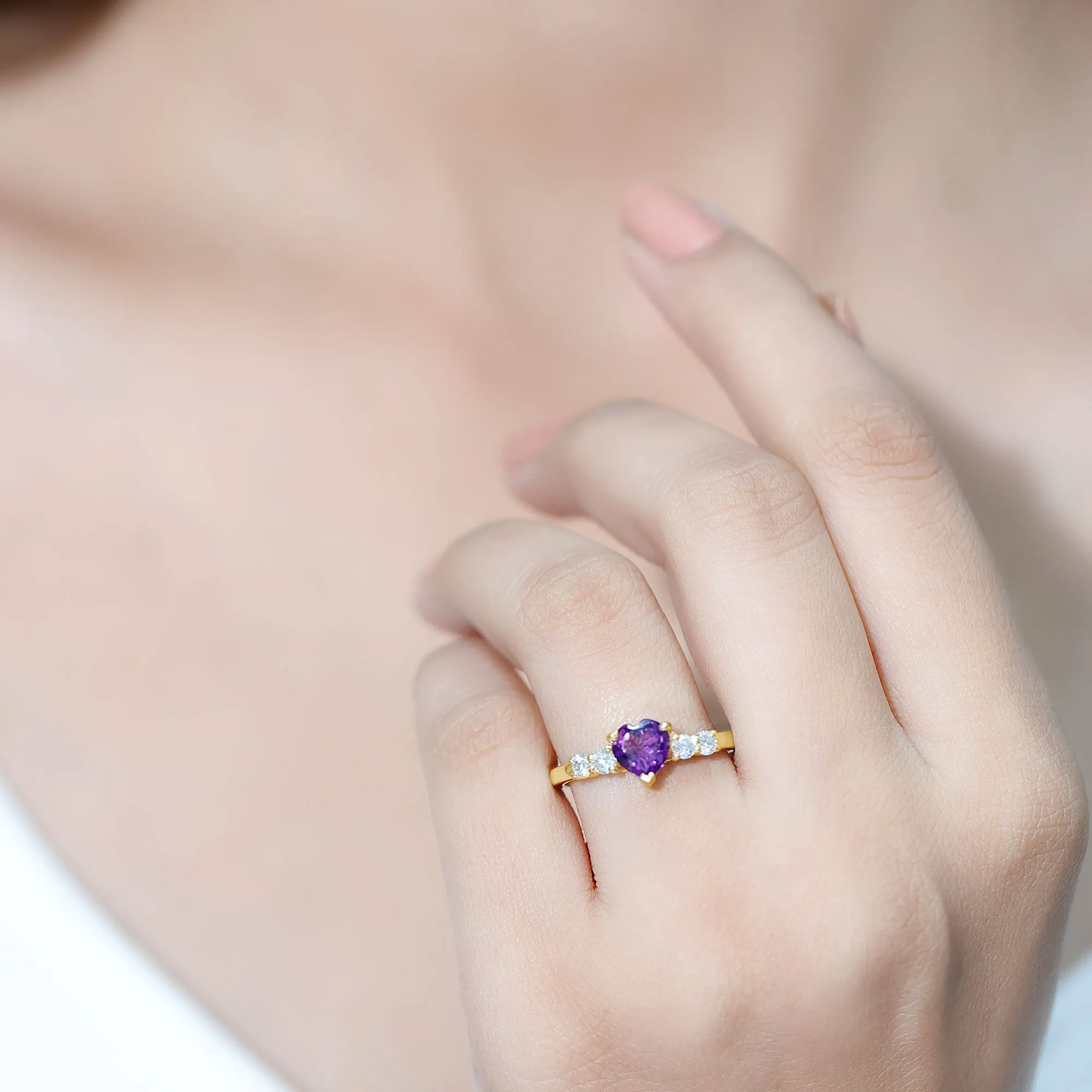 Heart Amethyst Solitaire Promise Ring with Moissanite