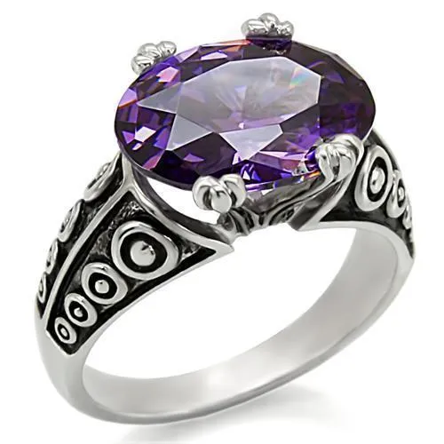 High polished (no plating) Stainless Steel Ring with AAA Grade CZ in Amethyst for Women Style TK017