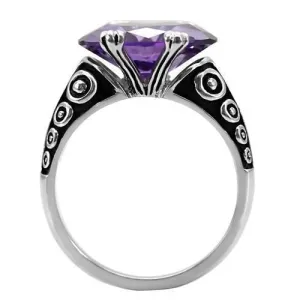 High polished (no plating) Stainless Steel Ring with AAA Grade CZ in Amethyst for Women Style TK017