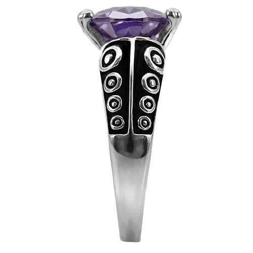 High polished (no plating) Stainless Steel Ring with AAA Grade CZ in Amethyst for Women Style TK017