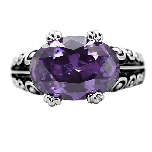 High polished (no plating) Stainless Steel Ring with AAA Grade CZ in Amethyst for Women Style TK017