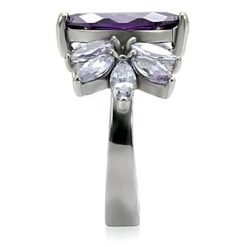 High polished (no plating) Stainless Steel Ring with AAA Grade CZ in Amethyst for Women Style TK085